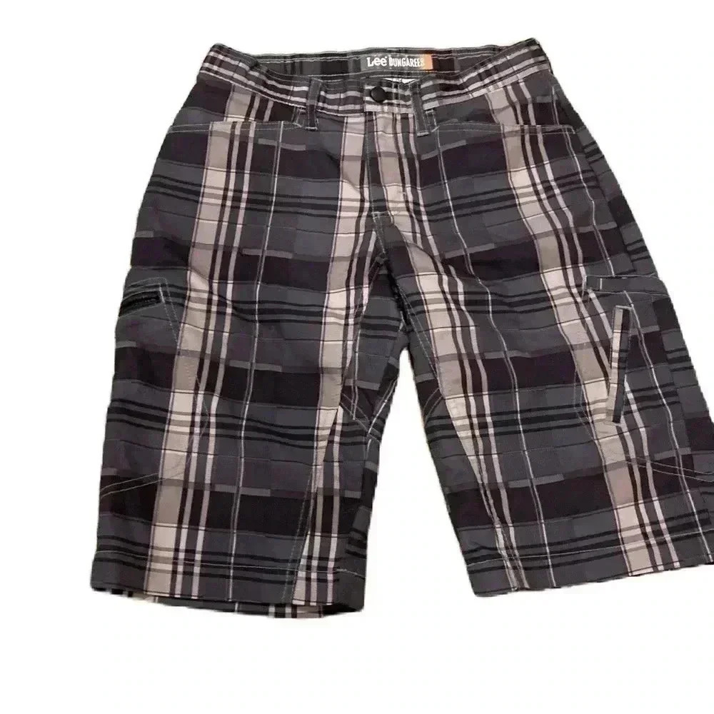 Lee Dungarees Boy’s Shorts Sz. 16R Grey Plaid w/ Cargo Pockets